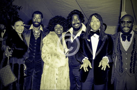 Isaac Hayes, Rick James, Barry and Glodean White, Teddy Pendergrass and date, Edythe Roberts in 1978
