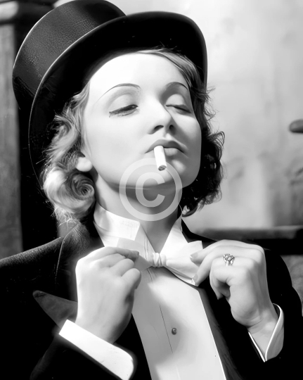Marlene Dietrich 1930s adjusting her bow tie-Black